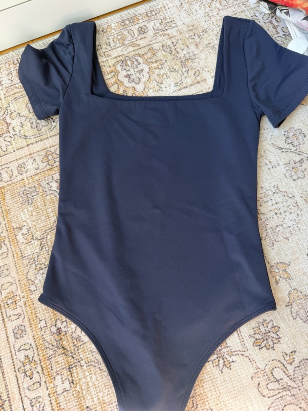 Babaton Navy Square Neck Short Sleeve Bodysuit